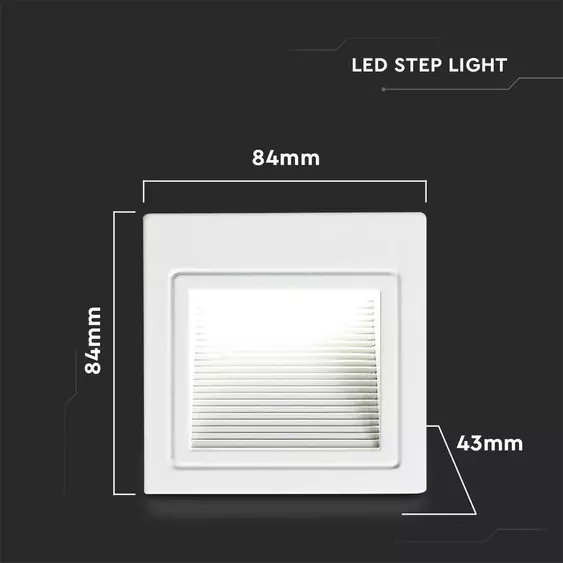 V-TAC 3W beltéri LED lépcsővilágítás, természetes fehér - SKU 121284