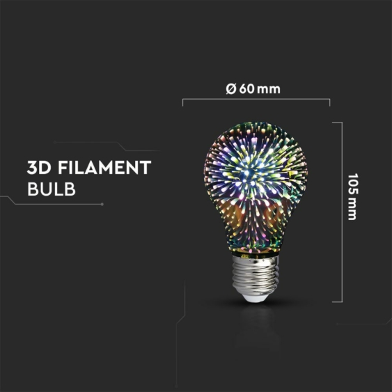 V-TAC 3W E27 3D hatású filament A60 LED égő - SKU 212704