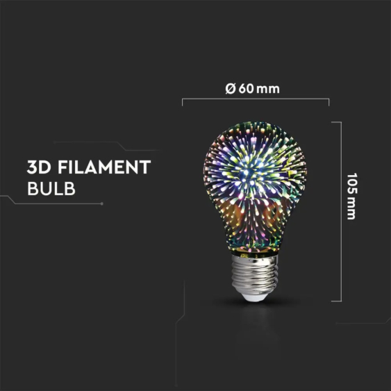 V-TAC 3W E27 meleg fehér 3D hatású filament LED égő - SKU 2704