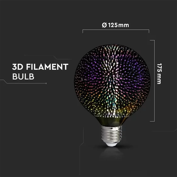 V-TAC 3W E27 meleg fehér 3D hatású filament LED égő - SKU 2706