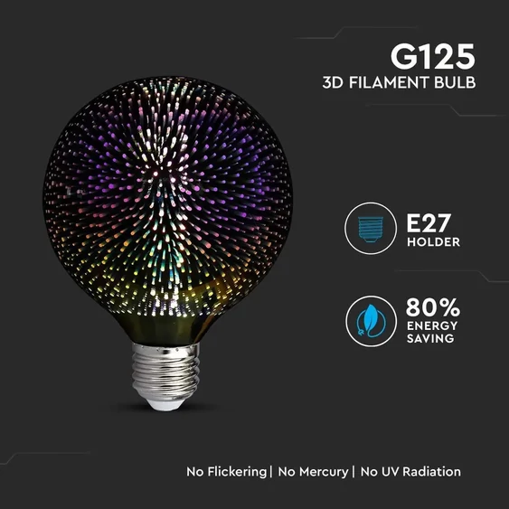 V-TAC 3W E27 meleg fehér 3D hatású filament LED égő - SKU 2706