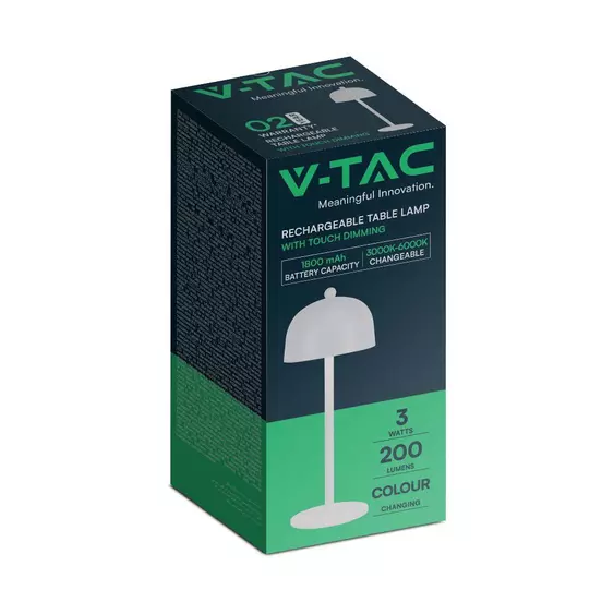 V-TAC 3W fehér, érintéssel vezérelhető akkumulátoros LED ernyő alakú lámpa, CCT - SKU 7986