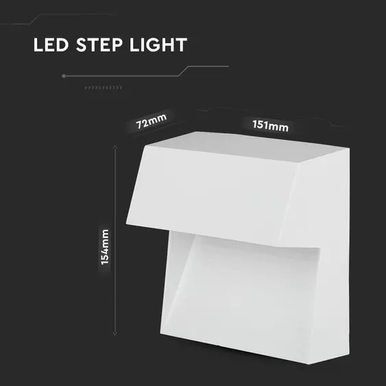 V-TAC 3W fehér LED lépcsővilágítás, szögletes, IP65, meleg fehér, 100 Lm/W - SKU 121402