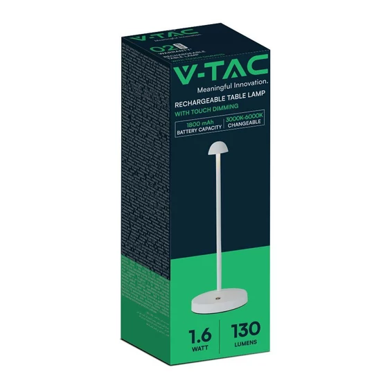 V-TAC 1.6W kisfejű fehér házas érintéssel vezérelhető akkumulátoros LED lámpa, CCT - SKU 10329