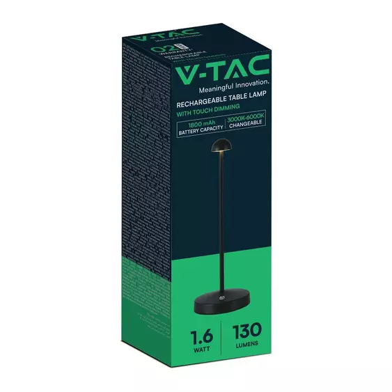 V-TAC 1.6W kisfejű fekete házas érintéssel vezérelhető akkumulátoros LED lámpa, CCT - SKU 10328