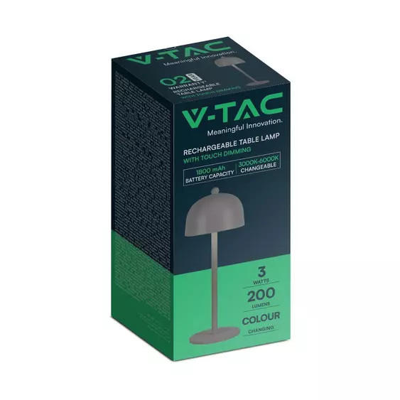 V-TAC 3W szürke, érintéssel vezérelhető akkumulátoros LED ernyő alakú lámpa, CCT - SKU 7987