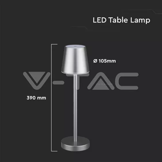 V-TAC 3W szürke, érintéssel vezérelhető akkumulátoros LED lámpa, meleg fehér - SKU 10187