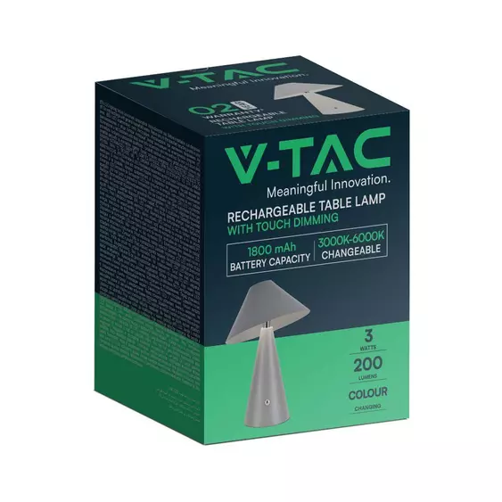 V-TAC 3W szürke fém, érintéssel vezérelhető akkumulátoros LED lámpa, CCT - SKU 7949