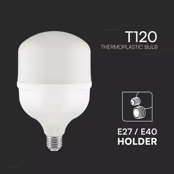 V-TAC 40W E27 hideg fehér T120 LED égő + E27-E40 foglalatadapter - SKU 23573