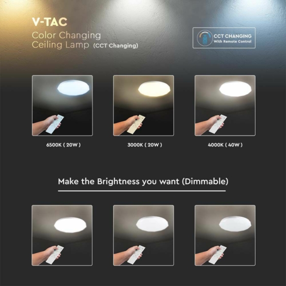V-TAC 40W gyémánt alakú csillagos, mennyezeti LED lámpa, változtatható szinhőmérséklet - SKU 2114931