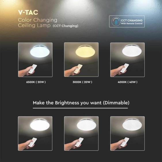 V-TAC 40W hullámos és csillagos mennyezeti LED lámpa, változtatható szinhőmérsékletű - SKU 2114601