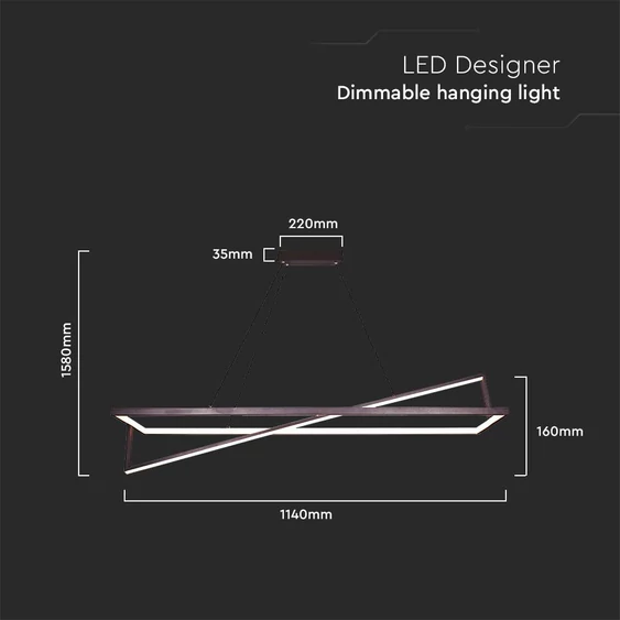 V-TAC 45W dimmelhető mennyezeti designer fekete LED lámpa, Meleg fehér - SKU 6906