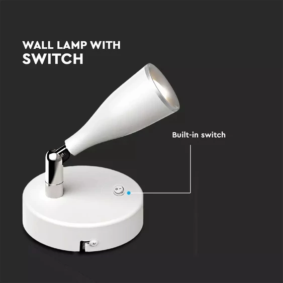 V-TAC 4.5W beltéri fehér fali LED lámpa kapcsolóval, természetes fehér - SKU 8677