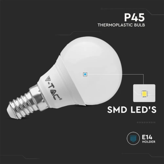 V-TAC 4.5W E14 hideg fehér P45 LED égő csomag (3 db) - SKU 217359