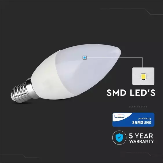 V-TAC 4.5W E14 természetes fehér LED gyertya égő - SKU 259