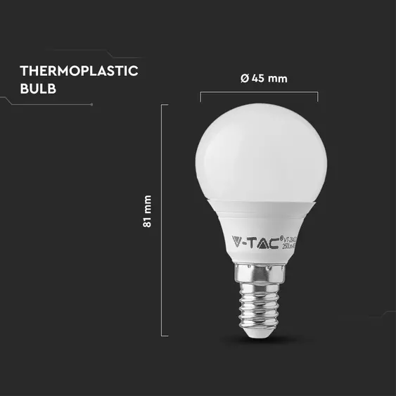V-TAC 4.5W E14 természetes fehér P45 LED égő, 100 Lm/W - SKU 21169