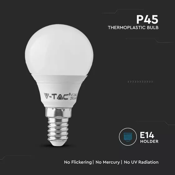 V-TAC 4.5W E14 természetes fehér P45 LED égő, 100 Lm/W - SKU 21169
