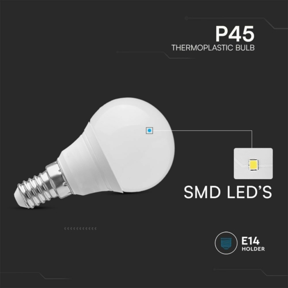 V-TAC 4.5W E14 természetes fehér P45 LED égő csomag (3 db) - SKU 217358