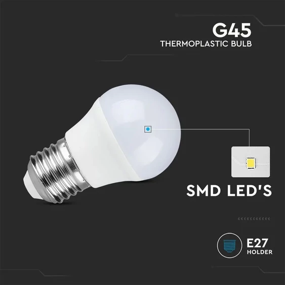 V-TAC 4.5W E27 meleg fehér G45 LED égő csomag (6 db) - SKU 212730