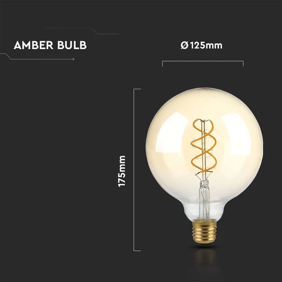 V-TAC 4.8W borostyán E27 meleg fehér dimmelhető spirál filament G125 LED égő - SKU 217415
