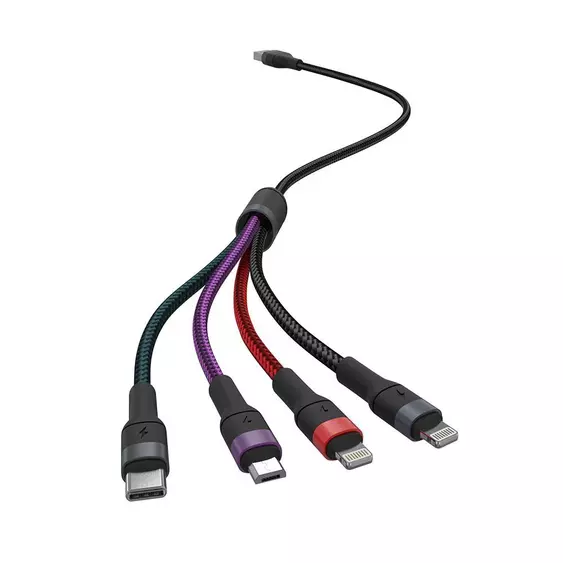 V-TAC 4in1 hálózati töltőkábel, USB-A - Type-C, microUSB és Lightning csatlakozókkal - SKU 7748