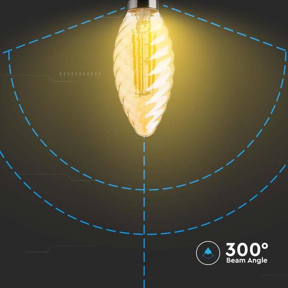 V-TAC 4W borostyán E14 meleg fehér filament C35 LED csavart gyertya égő - SKU 217115