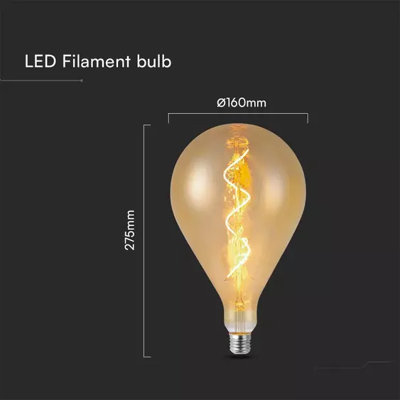 V-TAC 4W borostyán E27 A160 filament LED égő, meleg fehér - SKU 23166