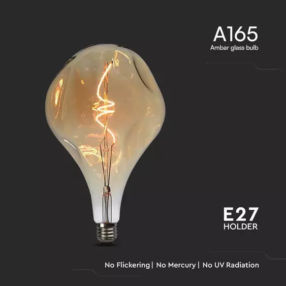 V-TAC 4W borostyán E27 A165 filament LED designer égő, meleg fehér - SKU 23168