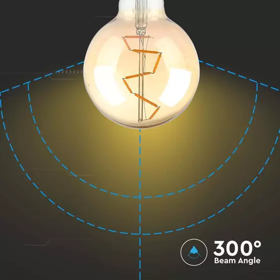 V-TAC 4W borostyán E27 meleg fehér filament G95 LED égő - SKU 217146