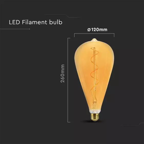 V-TAC 4W borostyán E27 ST120 filament LED égő, meleg fehér - SKU 23172