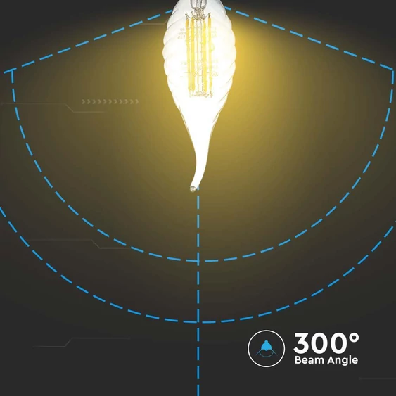 V-TAC 4W E14 hideg fehér filament C35 LED csavart gyertyaláng égő - SKU 214432