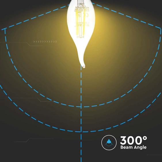 V-TAC 4W E14 hideg fehér filament C35 LED gyertyaláng égő - SKU 214430