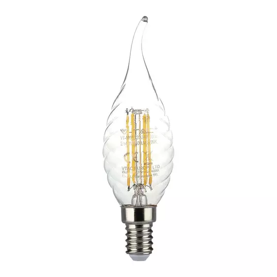 V-TAC 4W E14 meleg fehér filament C35 LED csavart gyertyaláng égő - SKU 214308