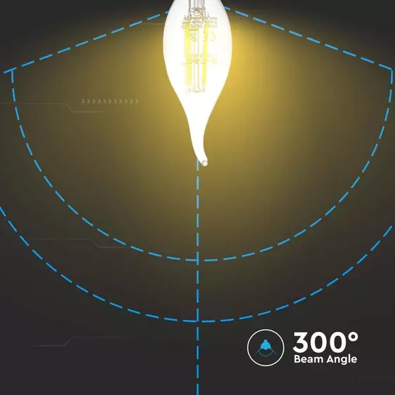 V-TAC 4W E14 meleg fehér filament C35 LED gyertyaláng égő - SKU 214302