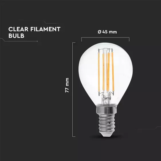 V-TAC 4W E14 meleg fehér filament LED égő - SKU 4300