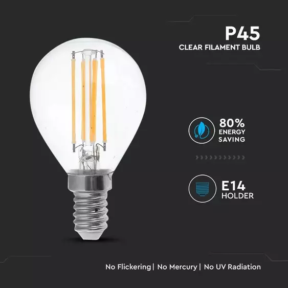 V-TAC 4W E14 meleg fehér filament LED égő - SKU 4300