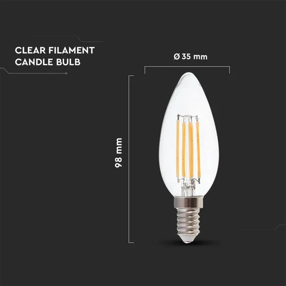 V-TAC 4W E14 meleg fehér filament LED gyertya égő - SKU 214301