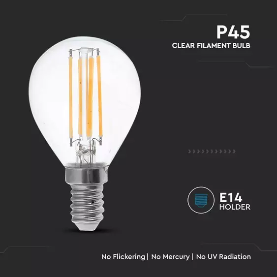 V-TAC 4W E14 meleg fehér filament P45 LED égő - SKU 214300