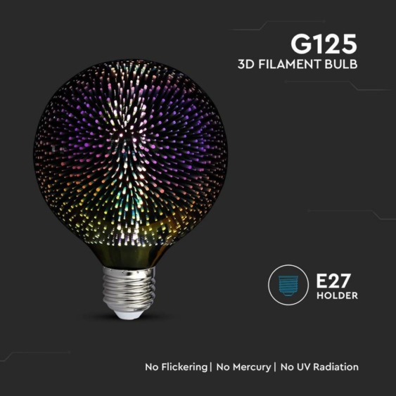V-TAC 4W E27 3D hatású filament G125 LED égő - SKU 212706
