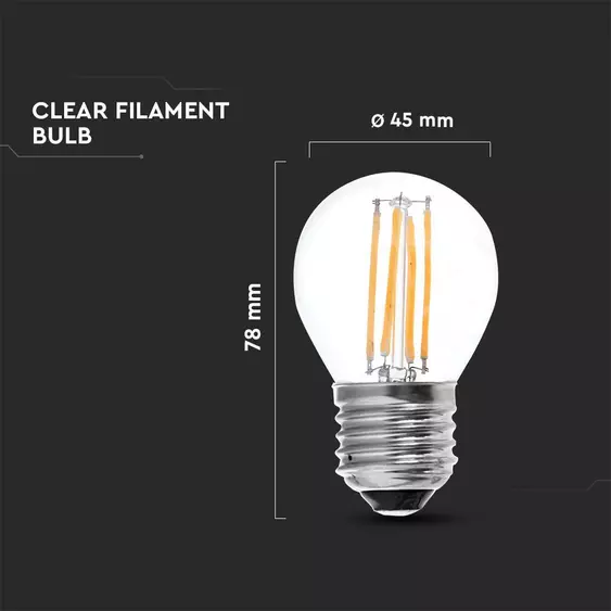 V-TAC 4W E27 hideg fehér filament G45 LED égő - SKU 214428