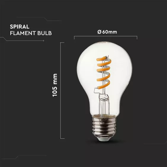 V-TAC 4W E27 meleg fehér A60 filament LED égő - SKU 217336