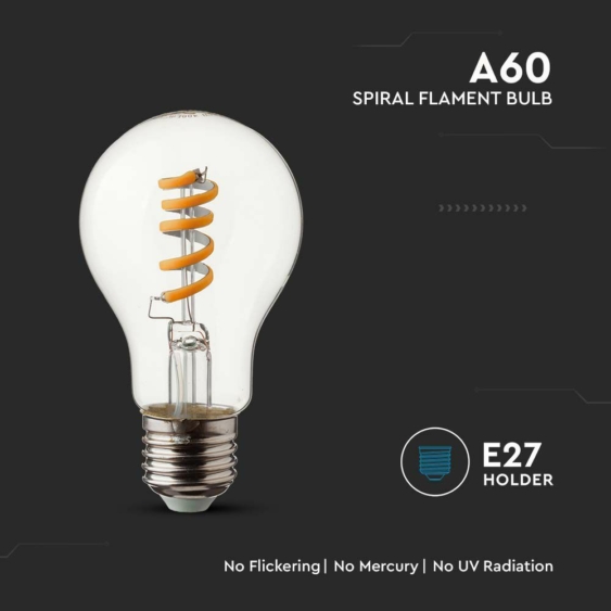 V-TAC 4W E27 meleg fehér A60 filament LED égő - SKU 217336