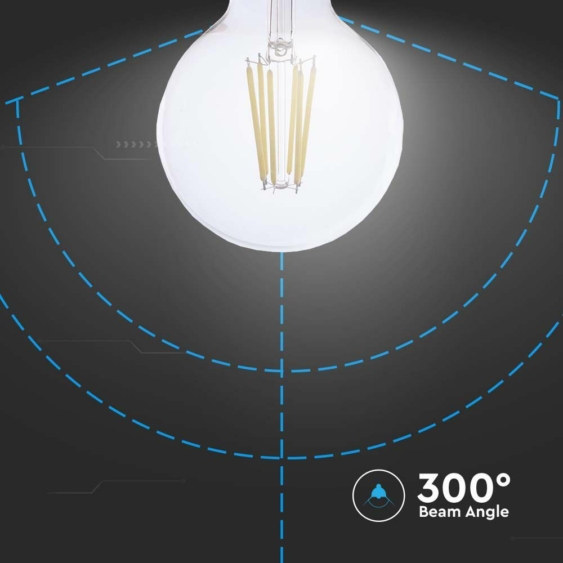 V-TAC 4W E27 meleg fehér filament G95 LED égő, 210 Lm/W - SKU 2994