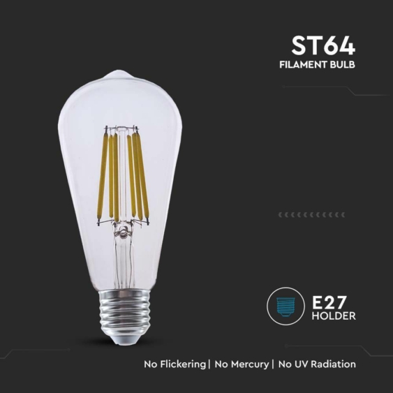 V-TAC 4W E27 meleg fehér filament ST64 LED égő, 210 Lm/W - SKU 2996