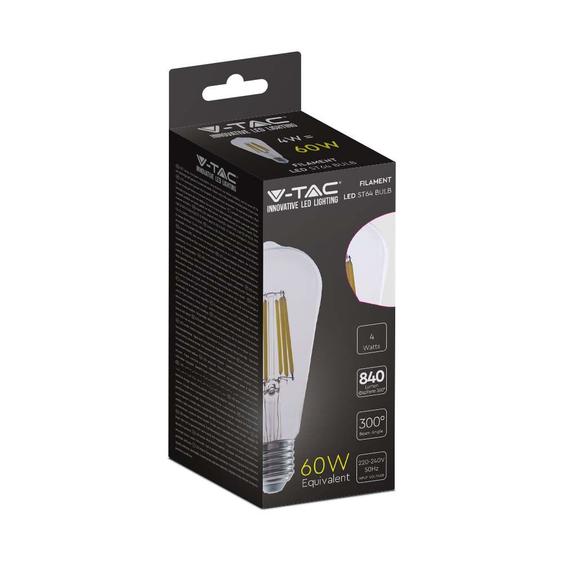 V-TAC 4W E27 természetes fehér filament ST64 LED égő, 210 Lm/W - SKU 2997