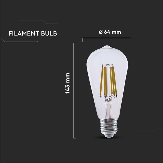V-TAC 4W E27 természetes fehér filament ST64 LED égő, 210 Lm/W - SKU 2997