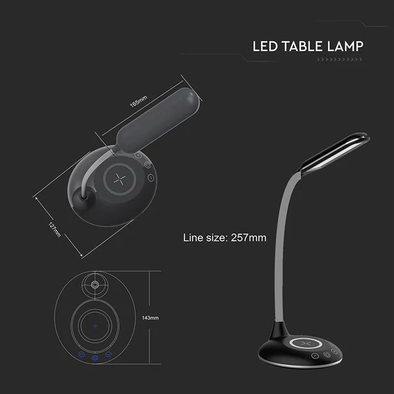 V-TAC 4W fekete dimmelhető asztali LED lámpa, változtatható színhőmérséklet - SKU 218604