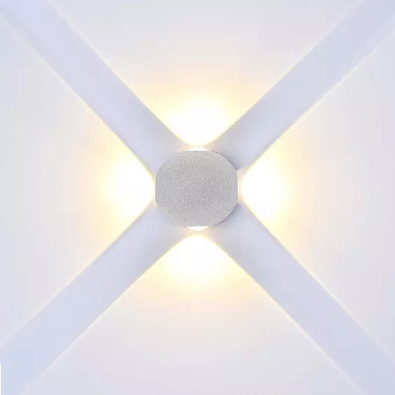 V-TAC 4W kültéri fali COB LED lámpa, 4 irányú, fehér házzal, meleg fehér - SKU 10589
