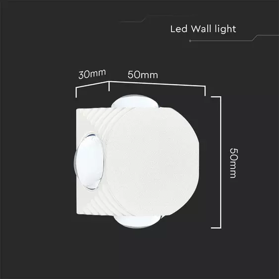 V-TAC 4W kültéri fali COB LED lámpa, 4 irányú, fehér házzal, természetes fehér - SKU 10591