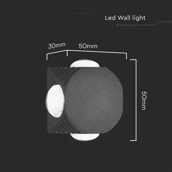 V-TAC 4W kültéri fali COB LED lámpa, 4 irányú, fekete házzal, természetes fehér - SKU 10590